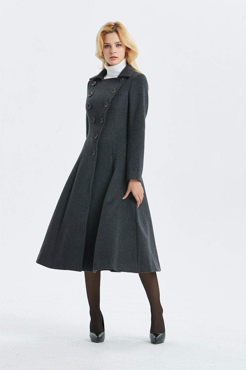 Gray wool coat, long coat, vintage coat, fit and flare coat, winter coat, womens coat, midi coat, warm coat, long wool coat C1339