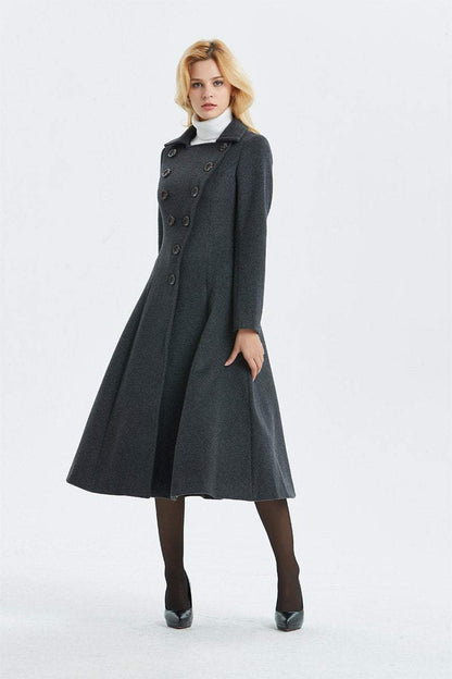 Gray wool coat, long coat, vintage coat, fit and flare coat, winter coat, womens coat, midi coat, warm coat, long wool coat C1339