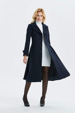 Load image into Gallery viewer, blue wool coat, warm coat, winter coat, midi coat, double breasted coat, navy blue coat, blue wool coat, womens coat, elegant coat C1340
