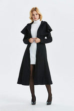 Load image into Gallery viewer, black wool coat, long black coat, warm coat, winter coat, womens black coat, hooded coat, coat with pockets, custom coat, vintage coat C1342
