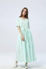 Load image into Gallery viewer, mint green dress, long linen dress for summer, drawstring skirt with buttons, women&#39;s dress with pockets - maxi dress &amp; gift for her C1284
