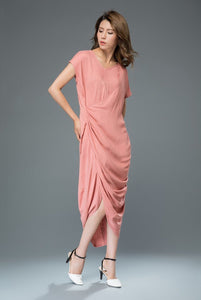 linen dress, Maxi dress, Pink dress, womens dresses, loose dress, summer dress, linen long dress, linen dress, Asymmetrical dress C919
