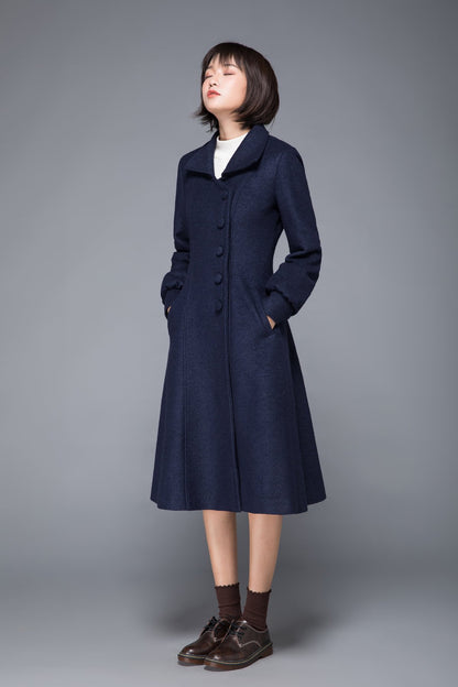 Blue coat, wool coat, winter coat, womens coat, blue wool coat, wool winter coat, womens wool coat, Coat with pocket, blue winter coat C1229
