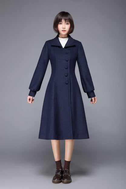 Blue coat, wool coat, winter coat, womens coat, blue wool coat, wool winter coat, womens wool coat, Coat with pocket, blue winter coat C1229