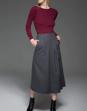 Load image into Gallery viewer, Gray skirt, winter skirt, wool skirt, pleated skirt, gray work skirt, A line skirt, womens skirts, pockets skirt, winter wool skirt C770
