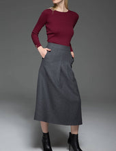 Load image into Gallery viewer, Gray skirt, winter skirt, wool skirt, pleated skirt, gray work skirt, A line skirt, womens skirts, pockets skirt, winter wool skirt C770
