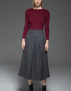Gray skirt, winter skirt, wool skirt, pleated skirt, gray work skirt, A line skirt, womens skirts, pockets skirt, winter wool skirt C770