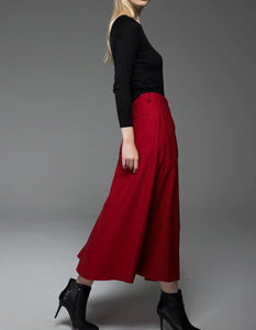 Red skirt, wool skirt, Long skirt, winter skirt, maxi skirt, button skirt, womens skirts, red wool skirt, maxi wool skirt, pocket skirt C761