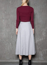 Load image into Gallery viewer, gray wool skirt, womens skirt, wool skirt, warm skirt, winter skirt, gray skirt, pleated skirt, womens wool skirt, Skirt with pockets  C737
