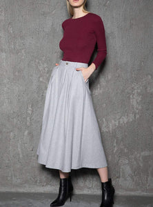 gray wool skirt, womens skirt, wool skirt, warm skirt, winter skirt, gray skirt, pleated skirt, womens wool skirt, Skirt with pockets  C737