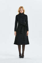 Load image into Gallery viewer, Women Black long Wool Coat C1344#
