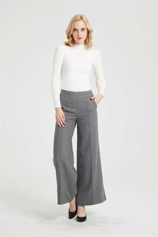 gray wool coat, womens pants, wide leg pants, wool causal pants, long pants, warm winter pants, palazzo pants, womens wool pants C1363