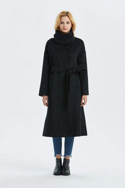 Black wool coat, Long coat, Warm winter coat, Belted coat, Womens coat, oversized coat, Loose coat, Plus size coat, black coat C1332