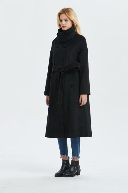 Black wool coat, Long coat, Warm winter coat, Belted coat, Womens coat, oversized coat, Loose coat, Plus size coat, black coat C1332