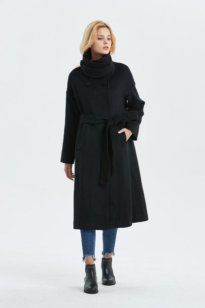 Black wool coat, Long coat, Warm winter coat, Belted coat, Womens coat, oversized coat, Loose coat, Plus size coat, black coat C1332