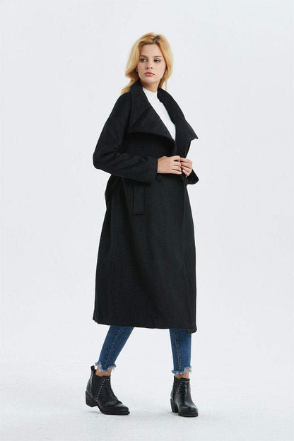 Black wool coat, Long coat, Warm winter coat, Belted coat, Womens coat, oversized coat, Loose coat, Plus size coat, black coat C1332