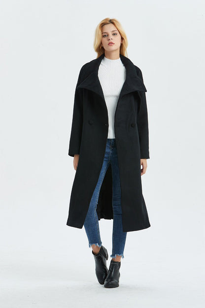 Black wool coat, Long coat, Warm winter coat, Belted coat, Womens coat, oversized coat, Loose coat, Plus size coat, black coat C1332