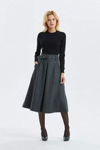 Load image into Gallery viewer, Gray skirt, Winter warm wool skirt - womens skirts with belt, midi skirt &amp; pleated skirt, Gray wool skirt - skirt with pockets C1291
