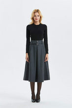 Load image into Gallery viewer, Gray skirt, Winter warm wool skirt - womens skirts with belt, midi skirt &amp; pleated skirt, Gray wool skirt - skirt with pockets C1291
