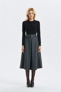 Gray skirt, Winter warm wool skirt - womens skirts with belt, midi skirt & pleated skirt, Gray wool skirt - skirt with pockets C1291