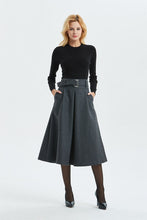 Load image into Gallery viewer, Gray skirt, Winter warm wool skirt - womens skirts with belt, midi skirt &amp; pleated skirt, Gray wool skirt - skirt with pockets C1291
