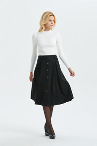 black pleated skirt ,A line skirt-black wool skirt, classic winter skirt-midi length skirt for elegant womens, vintage plus size skirt C1294