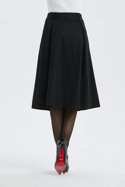 black pleated skirt ,A line skirt-black wool skirt, classic winter skirt-midi length skirt for elegant womens, vintage plus size skirt C1294