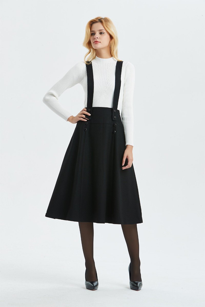 Unique Vintage Plus Size 1950s Black High Waisted Amma Suspender Swing Skirt   ShopperBoard