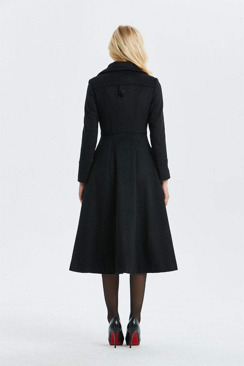 black wool coat, midi length coat for winter-women coat, vintage dress YLISTYLE black wool coat, midi length coat for winter-women coat, vintage dress YLISTYLE
