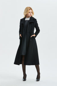 black wool coat, midi length coat for winter-women coat, vintage dress coat made in wool, custom elegant & plus size coat  C1302