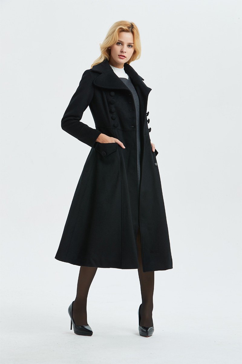 black wool coat, midi length coat for winter-women coat, vintage dress YLISTYLE black wool coat, midi length coat for winter-women coat, vintage dress YLISTYLE