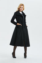 Load image into Gallery viewer, black wool coat, midi length coat for winter-women coat, vintage dress coat made in wool, custom elegant &amp; plus size coat  C1302
