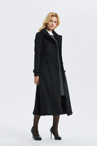 black wool coat, long winter black coat-warm double breasted coat, woo coat for women-coat with pockets- classic black coat for lady C1303