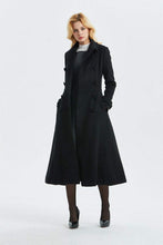 Load image into Gallery viewer, black wool coat, long winter black coat-warm double breasted coat, woo coat for women-coat with pockets- classic black coat for lady C1303
