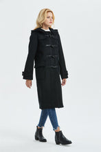 Load image into Gallery viewer, Black wool coat, duffle coat, Hooded coat, winter coat, womens coat, Toggle coat, casual coat, loose coat, warm coat, pockets coat C1316
