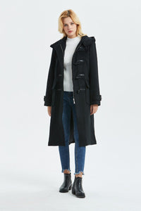 Black wool coat, duffle coat, Hooded coat, winter coat, womens coat, Toggle coat, casual coat, loose coat, warm coat, pockets coat C1316