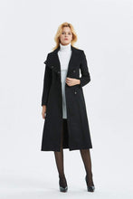 Load image into Gallery viewer, Women Black long Wool Coat C1344
