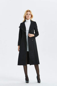Women Black long Wool Coat C1344