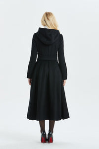Military coat, black wool coat, long coat, hooded coat, womens coat, long black coat, warm coat, winter outerwear, handmade coat  C1343