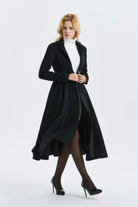Long wool coat, black wool coat, fit and flare coat, cute coat, winter coat, womens coat, elegant coat, warm coat, custom coat C1338