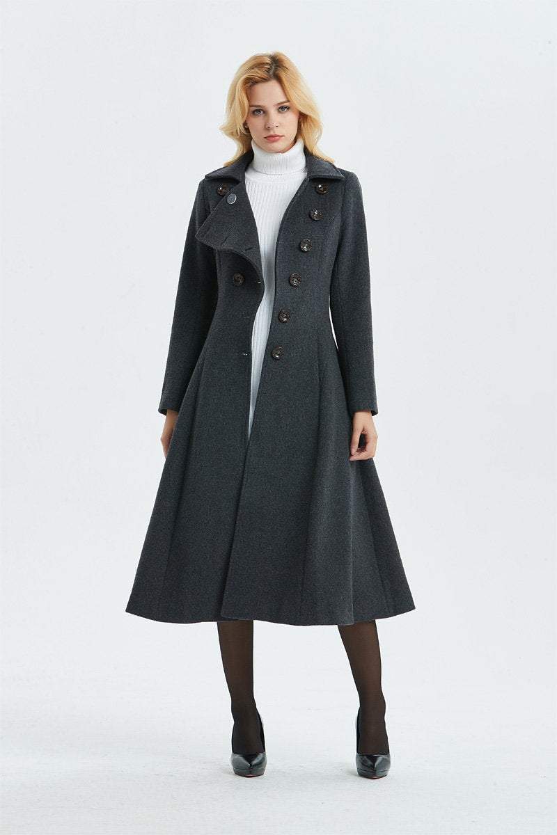 Gray wool coat, long coat, vintage coat, fit and flare coat, winter coat, womens coat, midi coat, warm coat, long wool coat C1339
