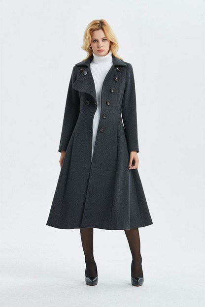 Gray wool coat, long coat, vintage coat, fit and flare coat, winter coat, womens coat, midi coat, warm coat, long wool coat C1339