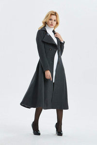 Gray wool coat, long coat, vintage coat, fit and flare coat, winter coat, womens coat, midi coat, warm coat, long wool coat C1339