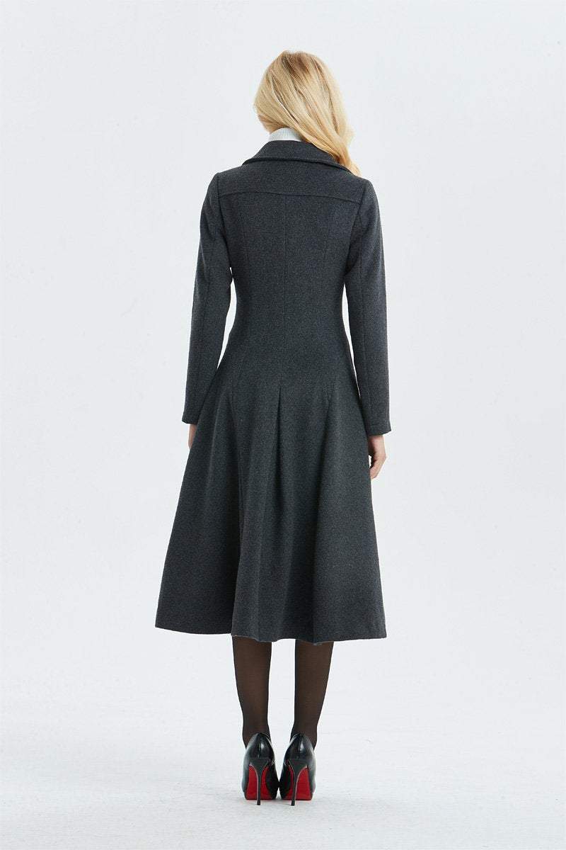 Gray wool coat, long coat, vintage coat, fit and flare coat, winter coat, womens coat, midi coat, warm coat, long wool coat C1339