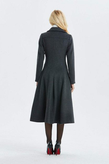 Gray wool coat, long coat, vintage coat, fit and flare coat, winter coat, womens coat, midi coat, warm coat, long wool coat C1339