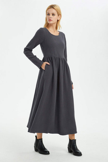 Gray linen dress, winter linen dress, women linen dress, long women dress, linen dress, linen pockets dress, long linen dress C1368