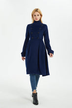 Load image into Gallery viewer, blue wool coat, women winter overcoat, warm asymmetrical coat, coat with pockets, blue wool coat, wool coat women C1371
