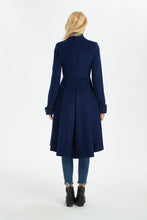 Load image into Gallery viewer, blue wool coat, women winter overcoat, warm asymmetrical coat, coat with pockets, blue wool coat, wool coat women C1371
