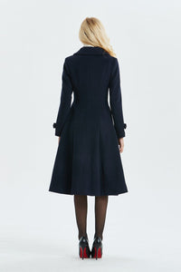 blue wool coat, warm coat, winter coat, midi coat, double breasted coat, navy blue coat, blue wool coat, womens coat, elegant coat C1340