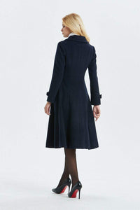 blue wool coat, warm coat, winter coat, midi coat, double breasted coat, navy blue coat, blue wool coat, womens coat, elegant coat C1340